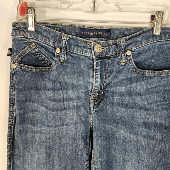 Rock & Republic Blue BERLIN Style Studded 5 Pocket Denim Blue Jeans Size 10S - Picture 2 of 12